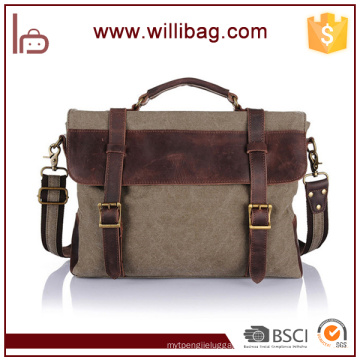 China Factories Wholesale Genuine Leather Canvas Computer Bags Files Handbags For Man